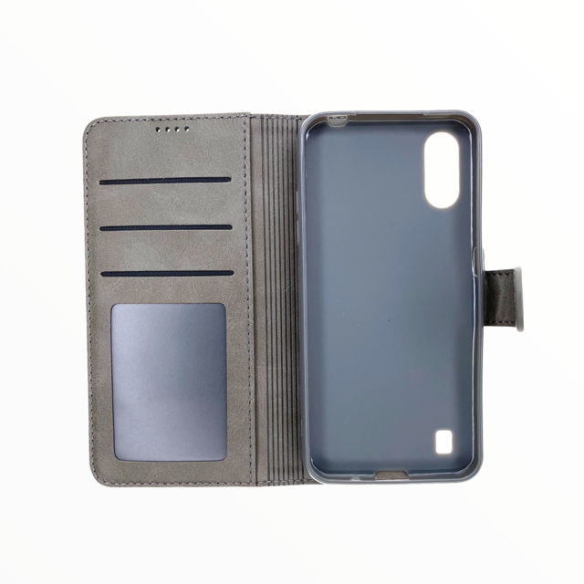 Estuche carteras lc imeeke folio libreta con porta tarjeta samsung a01 color gris