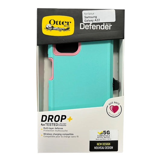 Estuche proteccion otterbox defender samsung a22 color turquesa / rosado