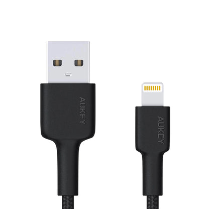 Aukey 2Mts Brained Nylon USB AA Lightning Adapter Cable Black