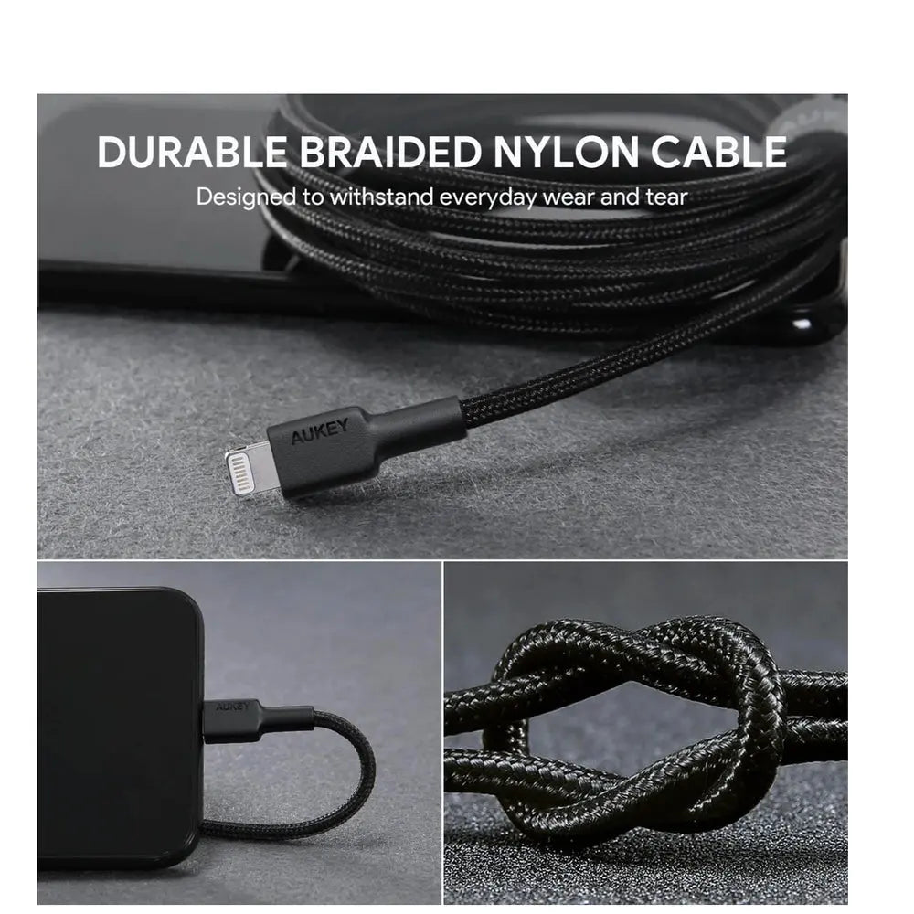 Cable Aukey Adaptador De 2Mts Brained Nylon Usb A A Lightning Color Negro DIGITALSHOP