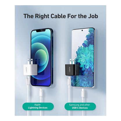 Cargador aukey pared 2 cubode 20w ultra compact pd wall color blanco