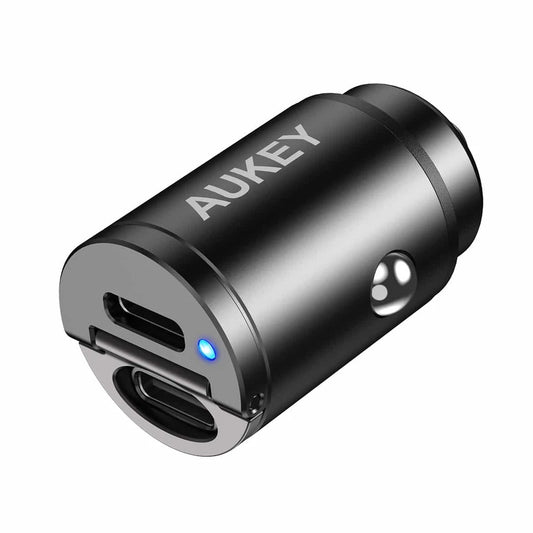 Cargador Aukey Carro 30 W Ultra Small 2 Port Tipo C Para Color Negro