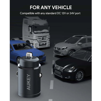 Cargador aukey carro 30 w ultra small 2 port tipo c para color negro