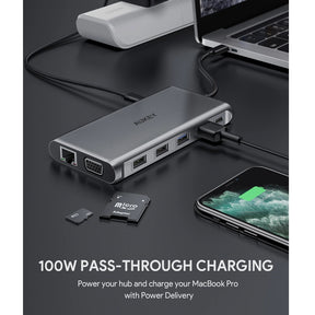 Adaptador Aukey Hub 12 En 1 Con Usb C Hdm 4K Dual Ethernet Y Vga Color Plateado