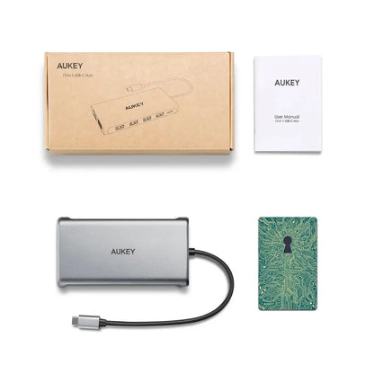 Adaptador Aukey Hub 12 En 1 Con Usb C Hdm 4K Dual Ethernet Y Vga Color Plateado DIGITALSHOP