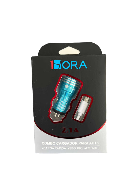 Cargador 1Hora Carro De Con Micro Usb V8 Para Color Celeste DIGITALSHOP