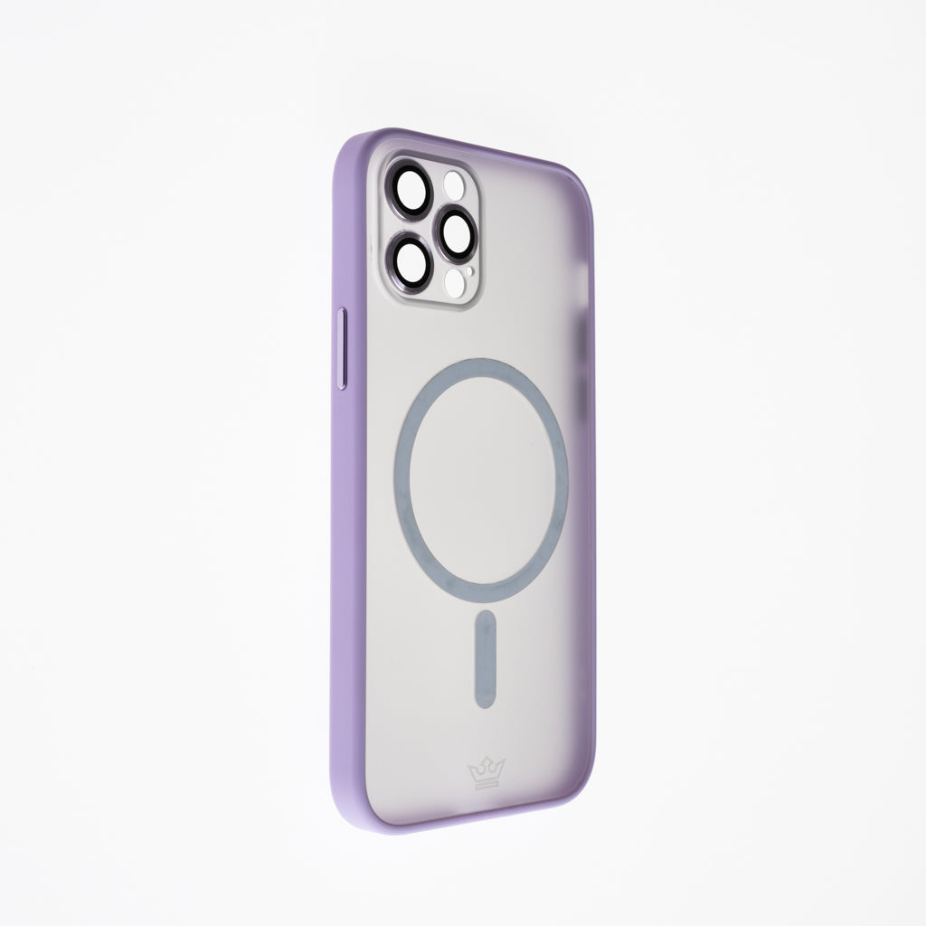 Estuche vidrio templado el rey magsafe con marco de vidrio templado de camara trasera apple iphone 12 pro color morado