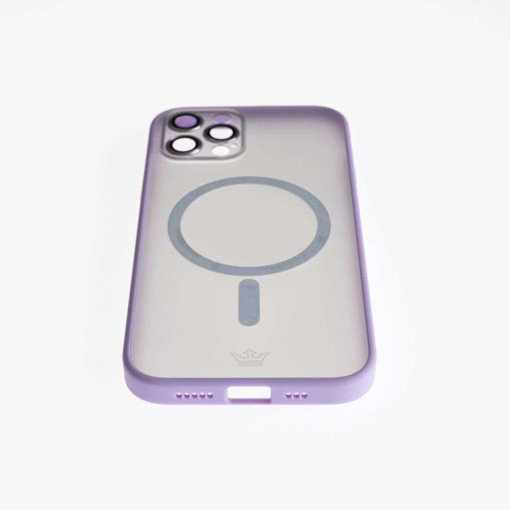 Estuche vidrio templado el rey magsafe con marco de vidrio templado de camara trasera apple iphone 12 pro color morado