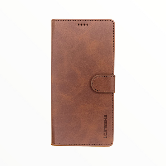 lc imeeke folio notebook wallet cases with card holder apple iphone 12, iphone 12 pro brown color