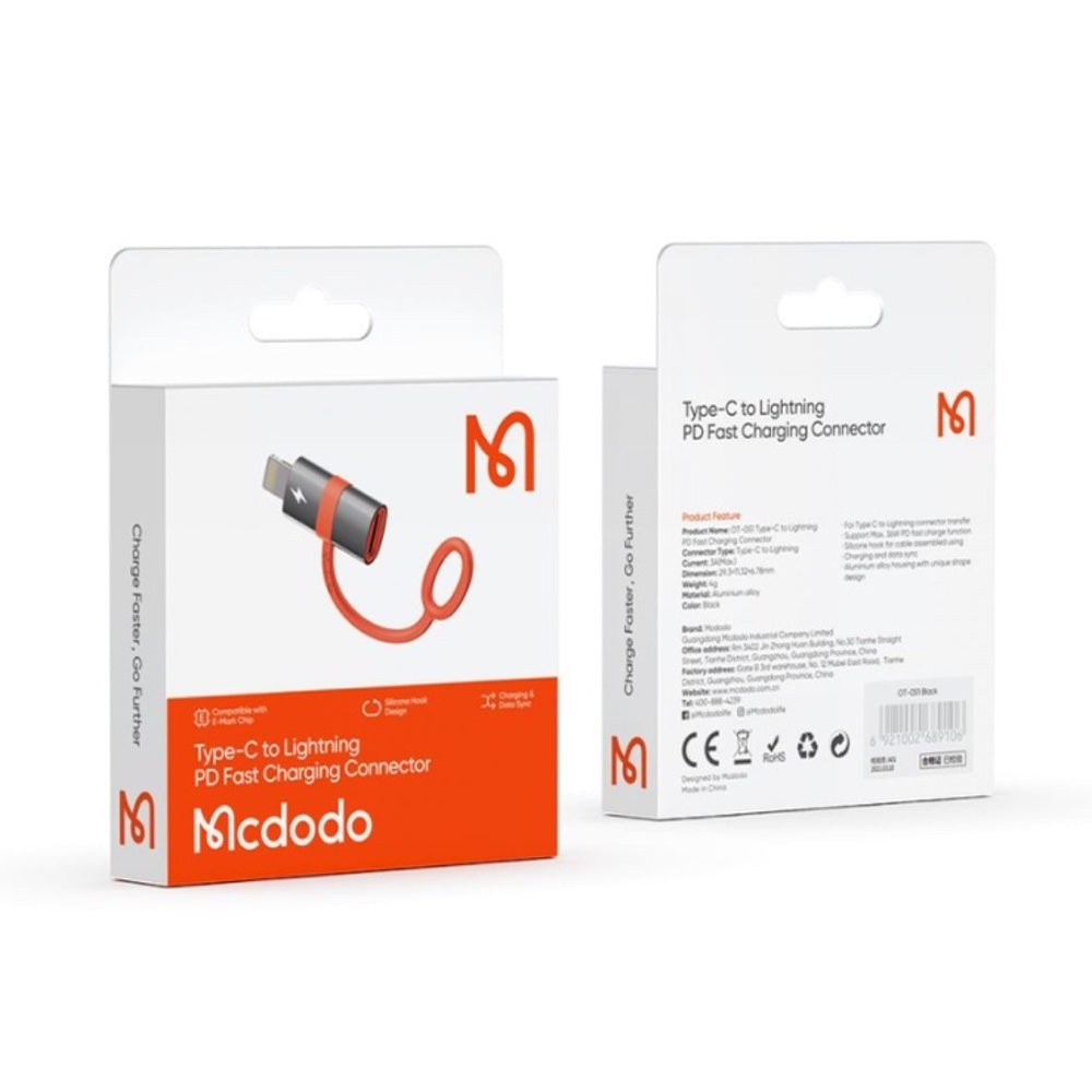 Cable mcdodo adaptador otg tipo c a lightning 3a y 36w max