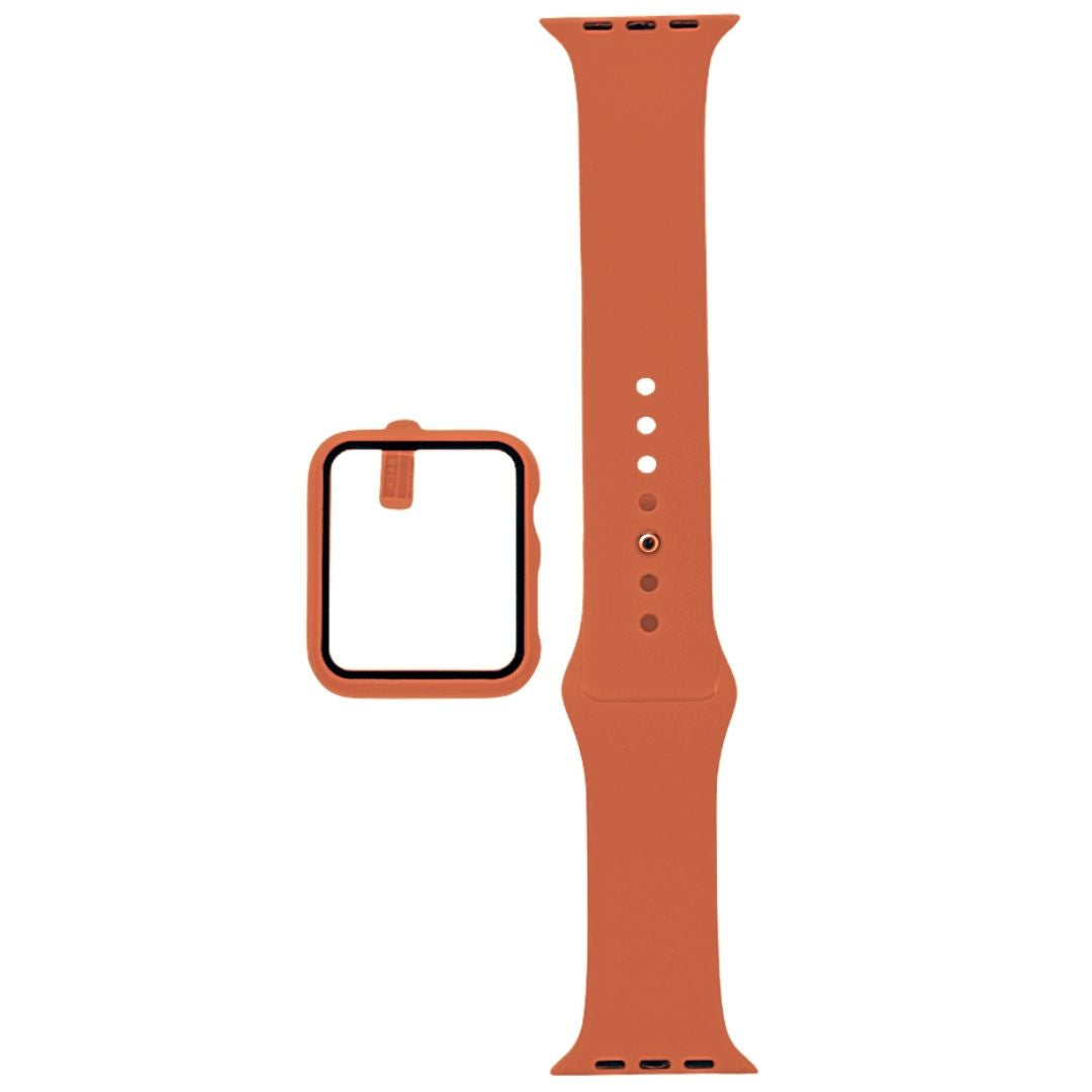 Accesorio El Rey Pulsera Con Bumper Y Protector De Pantalla Apple Watch 42 Mm Color Naranja