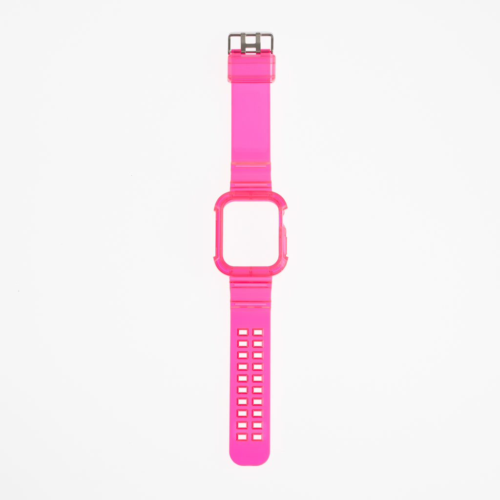 Pulseras generico + bumper rugged clear 45 mm fucsia neon