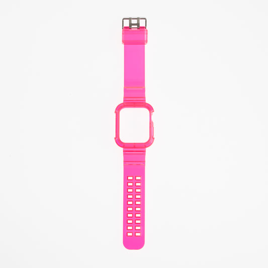 Pulseras generico + bumper rugged clear 45 mm fucsia neon
