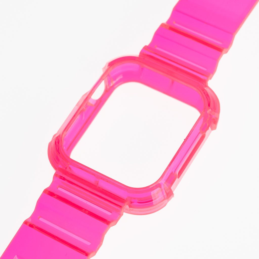 Pulseras generico + bumper rugged clear 45 mm fucsia neon
