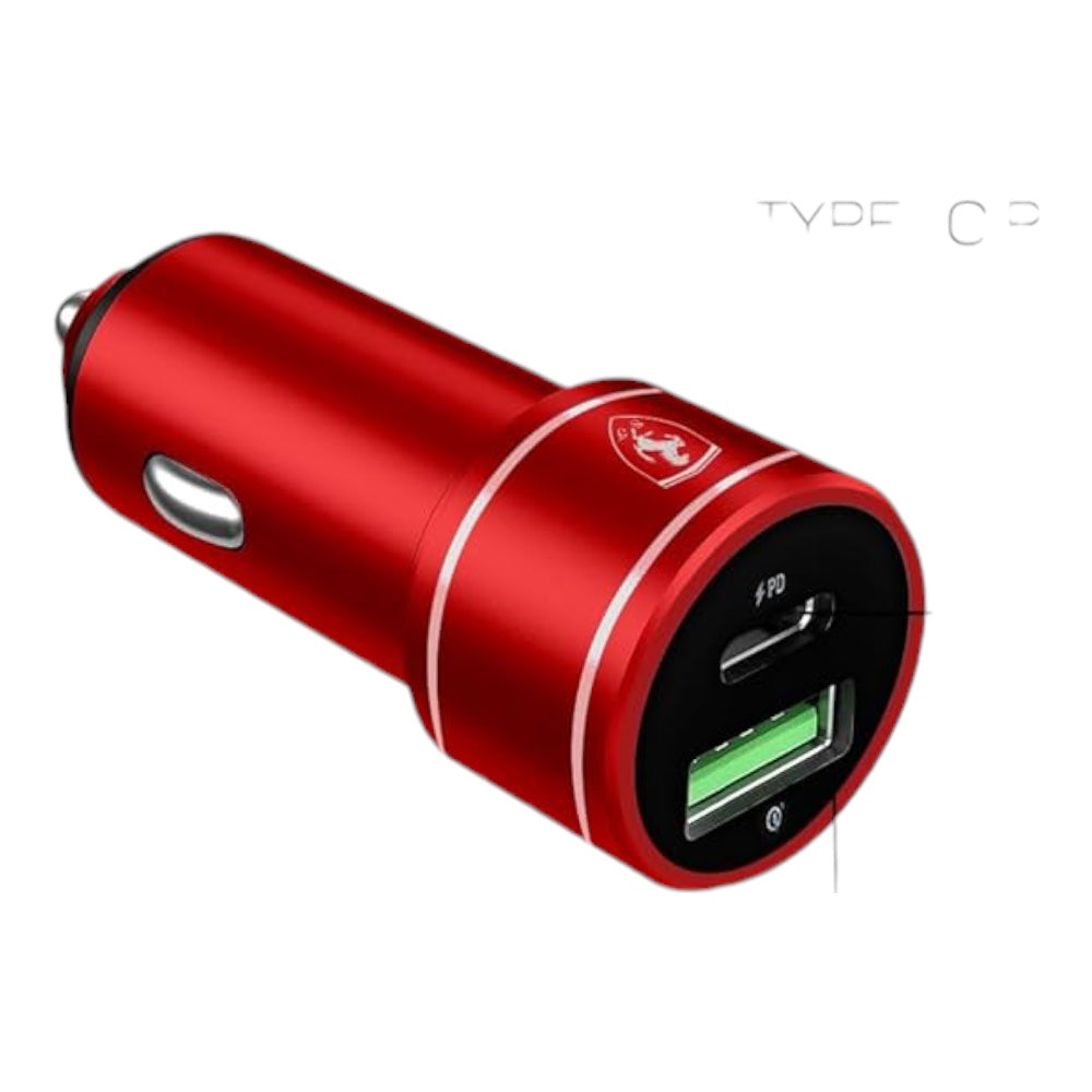 Cargador ferrari carro car charger [official licensed] by cg mobile | usb type-c car charger 36w, printed shield logo qc 3.0 color rojo