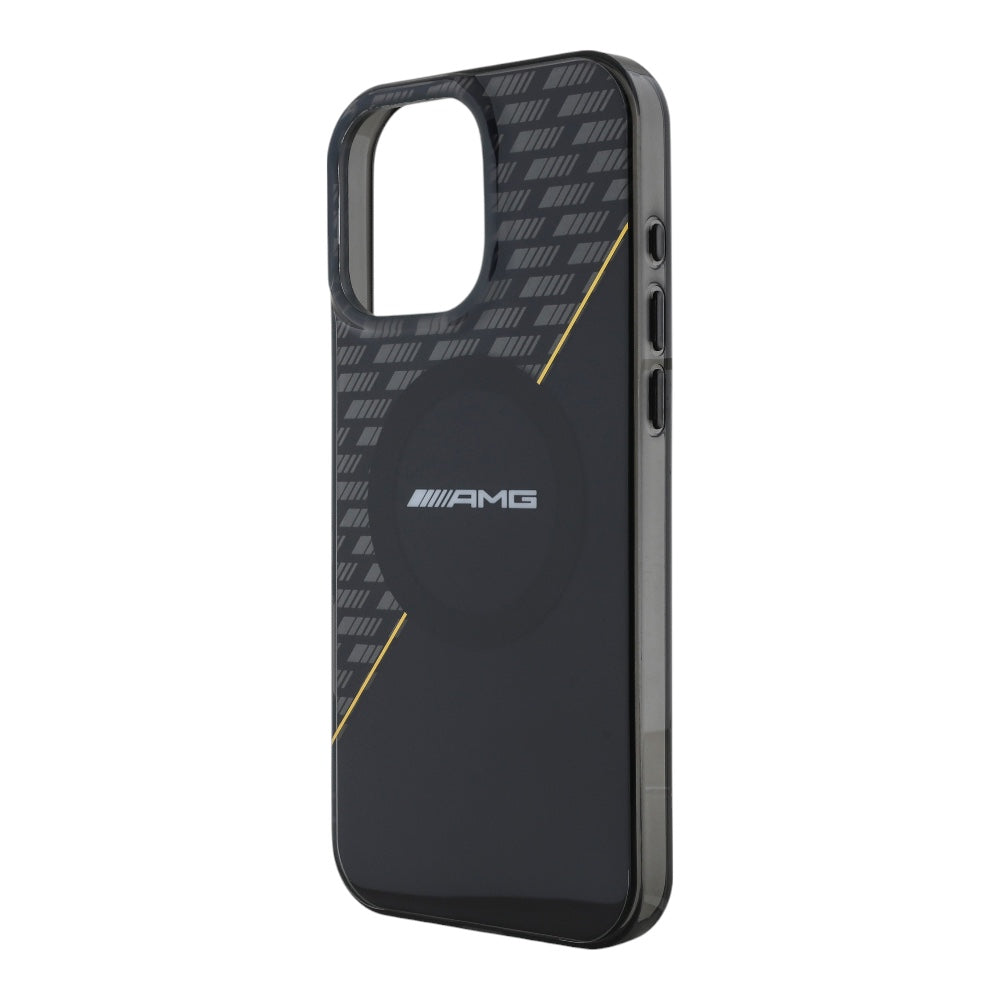 Estuche amg skin iphone 16 pro max amg hc magsafe double layer transparent rhombs black/yellow color negro