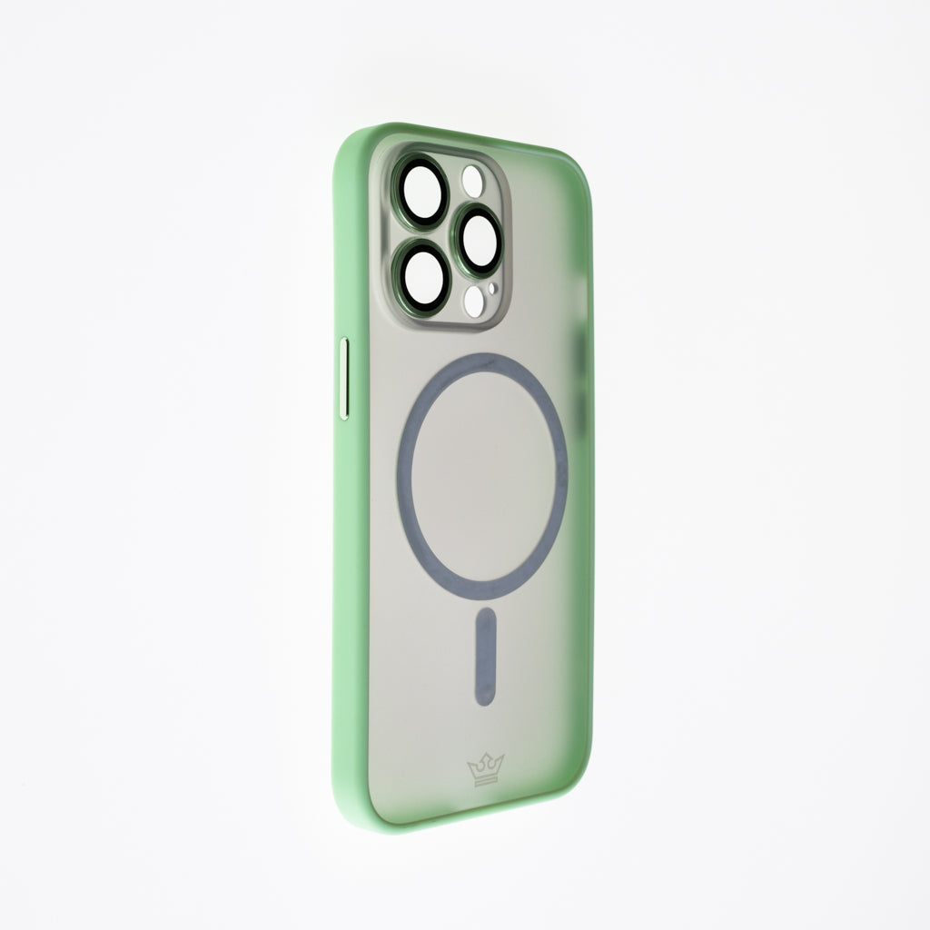 Estuche el rey magsafe con marco de vidriotemplado de camara trasera iphone 13 pro max color verde
