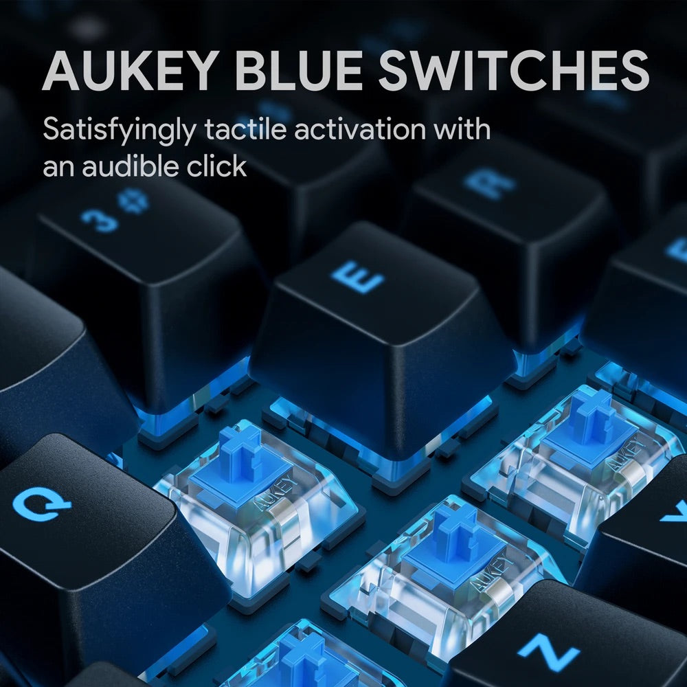 Gadget aukey gaming kmg14 mechanical keyboard blue switchecompact 87key with software color azul