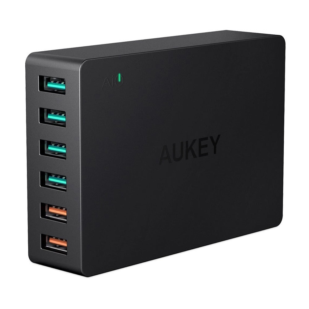 Cargador aukey estacion 6 puertode 60w con chip intelite qc 3.0 usb charging station
